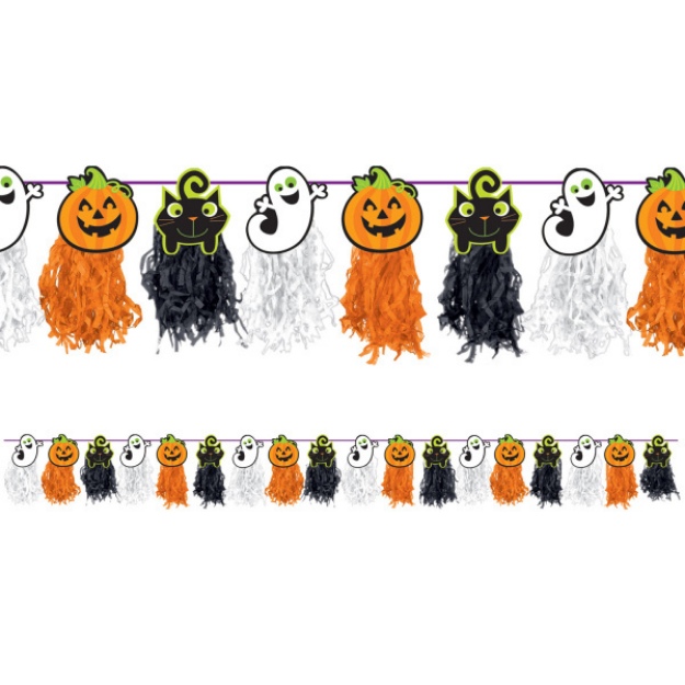 Obrázek z Girlanda Halloween střapce oranžovo-černé 24 x 243 cm 