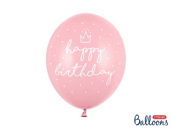 Latexové balonky Happy Birthday světle růžové 30 cm - 6 ks