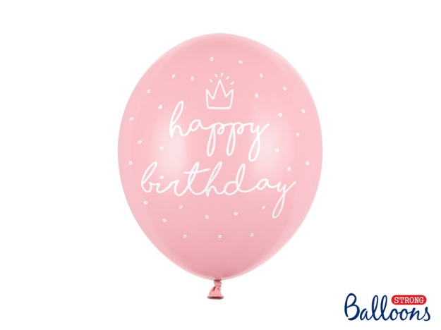 Obrázek z Latexové balonky Happy Birthday světle růžové 30 cm - 6 ks 