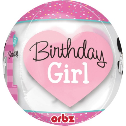 Obrázek Foliový balonek koule Orbz Minnie 1st Birthday 40 cm