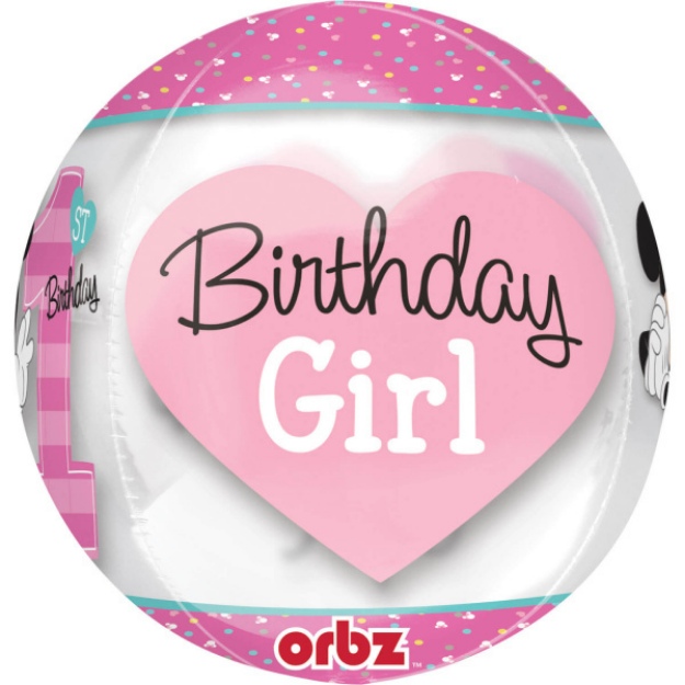 Obrázek z Foliový balonek koule Orbz Minnie 1st Birthday 40 cm 