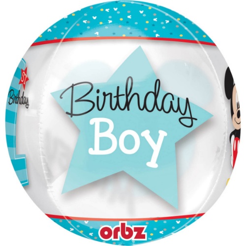 Fóliový balónik gule Orbz Mickey 1st Birthday 40 cm