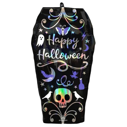 Obrázek Foliový balonek Happy halloween - rakev holografický 68 cm