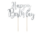 Obrázok z Dekorácia na tortu nápis Happy Birthday - strieborné 22 cm