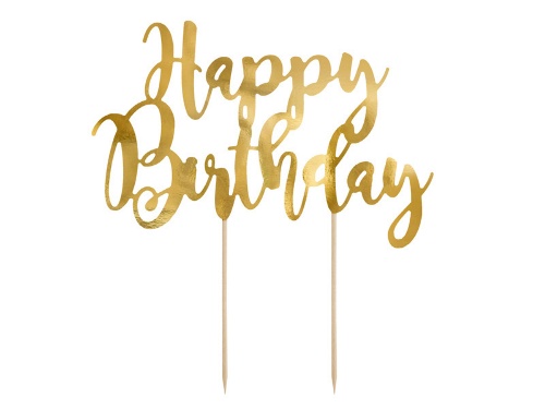 Levně Dekorace na dort nápis Happy Birthday 22 cm - Zlatý