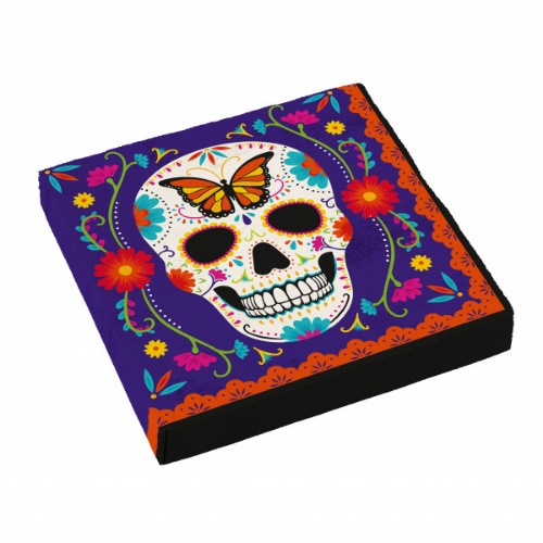 Levně Papírové party ubrousky Halloween - Day of the dead - barevné 16 ks