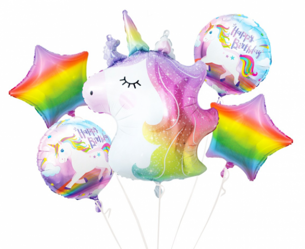 Obrázok z Sada fóliových balónikov dúhový Jednorožec - 5 ks