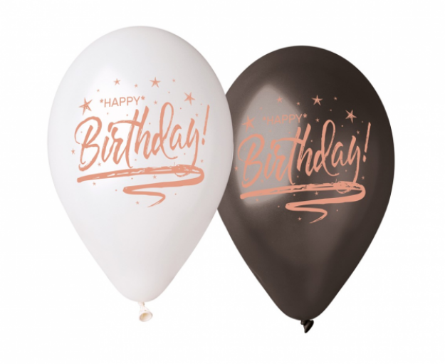 Obrázek z Latexové balonky bílá-černá Happy Birthday - 33 cm - 5 ks 