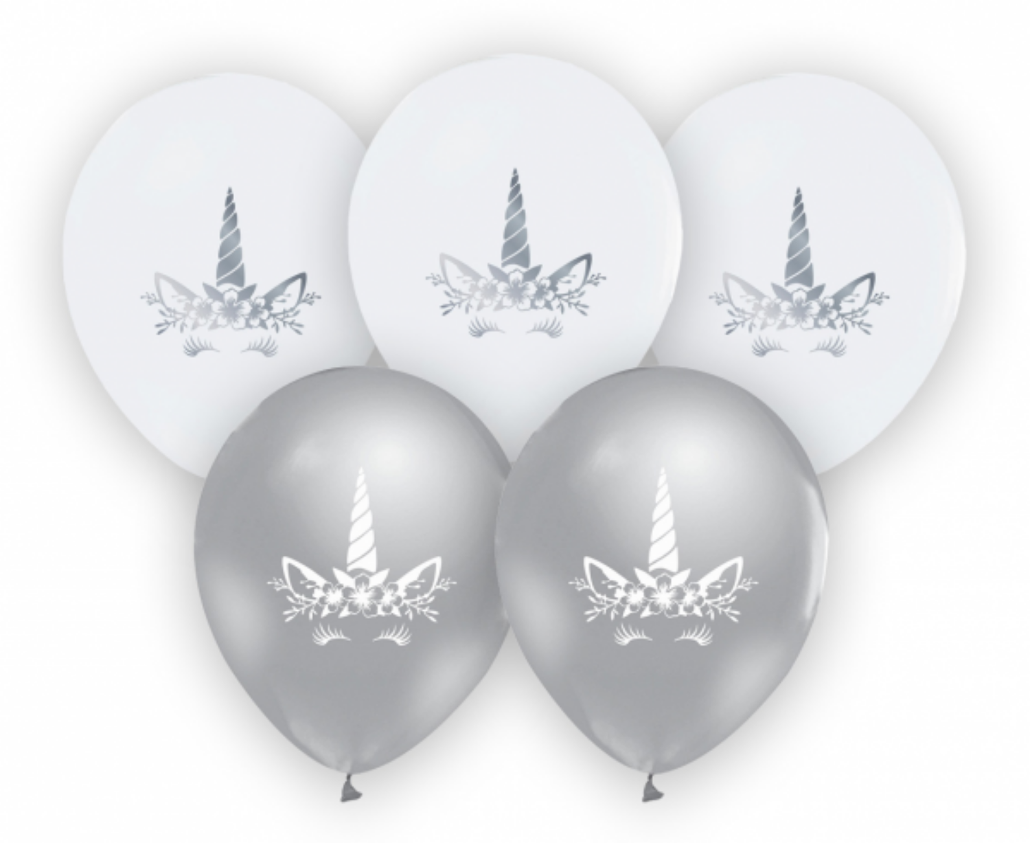 Latexové balonky stříbrná - bílá Jednorožec 30 cm - 5 ks