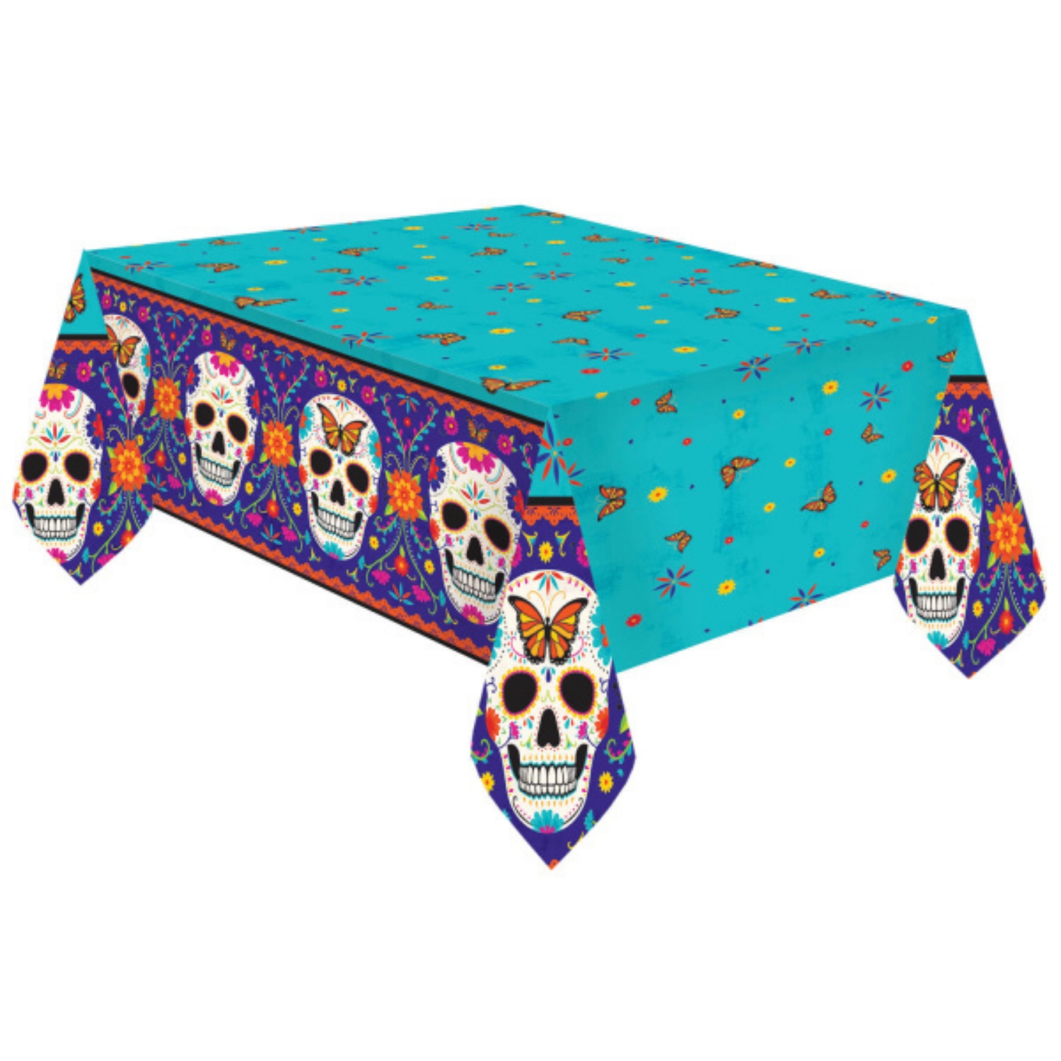 Papírový party ubrus halloween - Day of the dead - tyrkys 120 x 180 cm