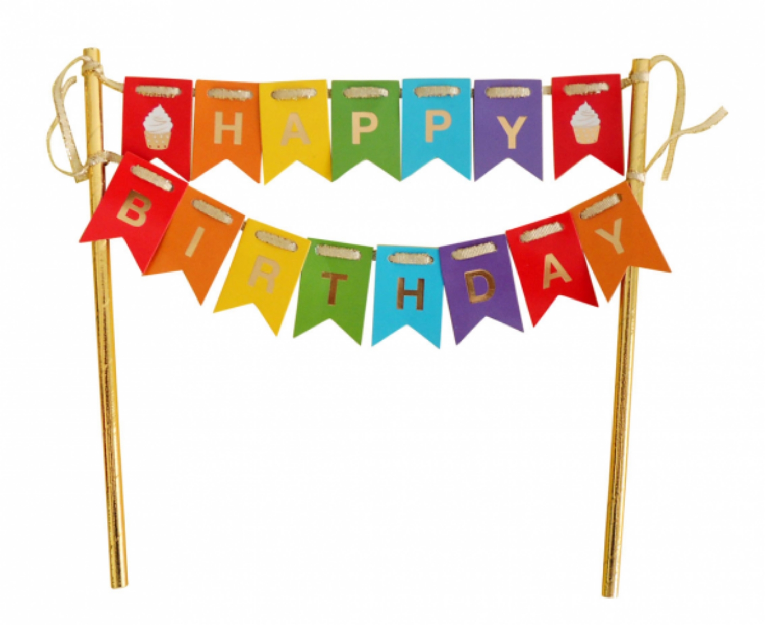 Levně Dekorace na dort Happy Birthday - Duhová - Godan, 19,5 cm