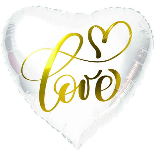 Levně Foliový balonek bílé srdce - zlaté Love 45 cm