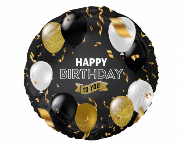 Obrázek z Foliový balonek kulatý černý Happy Birthday To You 45 cm 