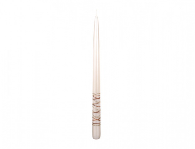 Obrázek z Svíčka kónická se zdobením bílá perleťová - 30 cm 