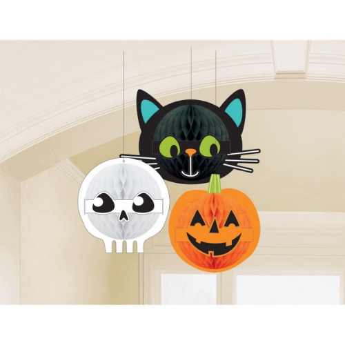 Levně Závěsné dekorace - pompom Halloween Friends, 3ks