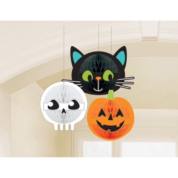 Závěsné dekorace - pompom Halloween Friends, 3ks