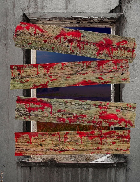Obrázek z Halloween dekorace Prkna na okna krvavá - 4 ks 
