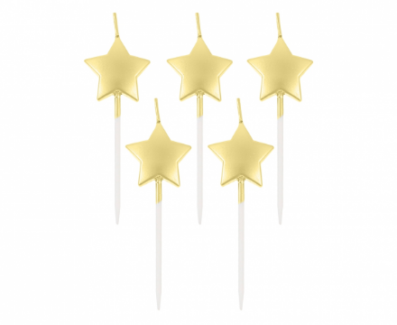 Obrázek Dortové svíčky Stars - metalické zlaté 6,5 cm - 5 ks