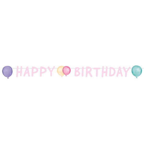 Party nápis Pastel Balloons Happy Birthday 150 cm