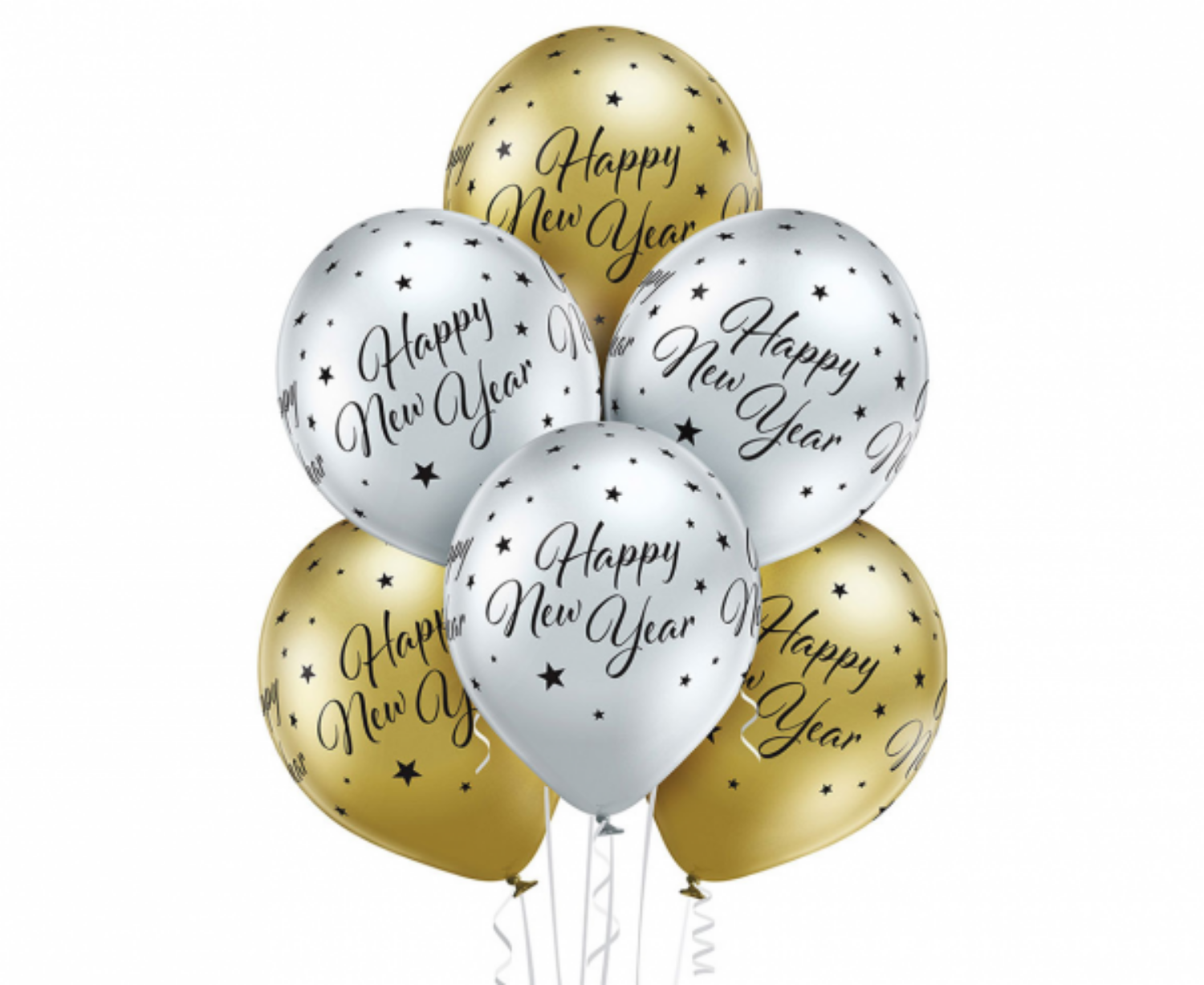 Latexové balonky zlato-stříbrné - Happy New Year 30 cm - 6 ks