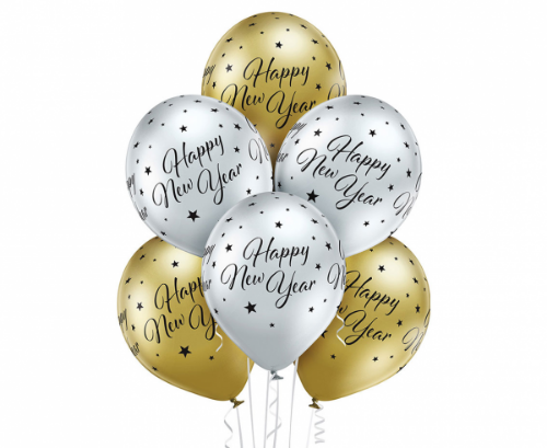 Levně Latexové balonky zlato-stříbrné - Happy New Year 30 cm - 6 ks
