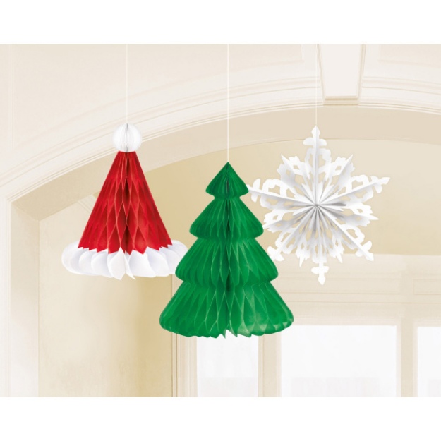 Obrázek z Vánoční pom pomy - čepka, stromek, vločka 35 cm 