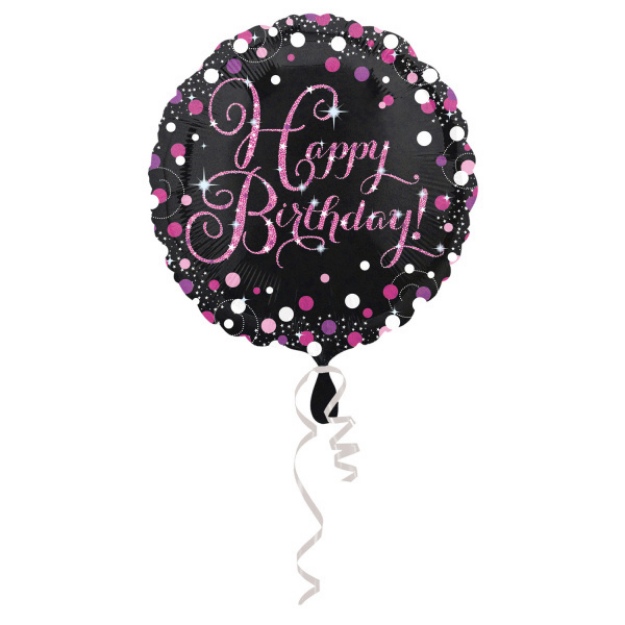 Obrázek z Foliový balonek Luxus Pink - Happy Birthday 43 cm 