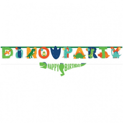 Jumbo nápis Dino Party a mini nápis Happy Dino 230 cm