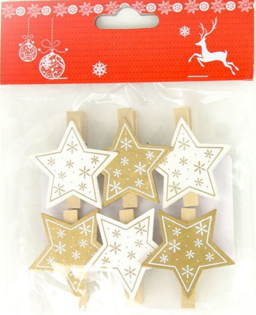 Obrázok z Drevená dekorácia na kolíčku - Hviezdička zlatá - 6 ks