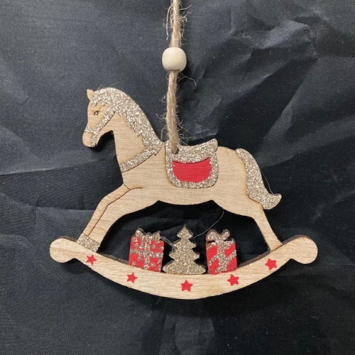 Levně Dřevěná ozdoba Houpací koník Vánoční - 11 x 8,5 cm