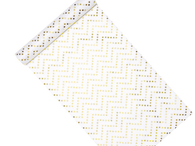 Obrázek z Organza bílá - zlatý potisk hvězdy 36 cm x 9 m 