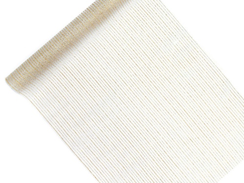 Levně Organza bílá - zlatý potisk pruhy 48 cm x 9 m