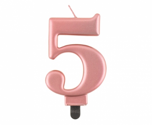 Levně Svíčka narozeninová číslice 5 metalická rosegold 8 cm