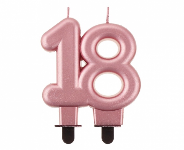 Obrázek z Svíčka narozeninová číslice 18 metalická rosegold 8 cm  