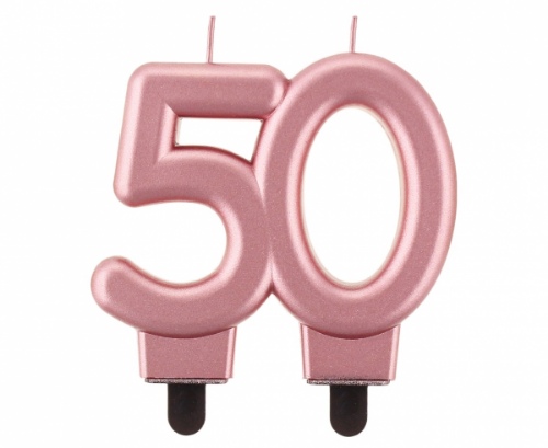 Levně Svíčka narozeninová číslice 50 metalická rosegold 8 cm