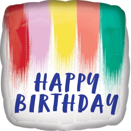 Levně Foliový balonek čtverec Duha - Happy Birthday 43 cm