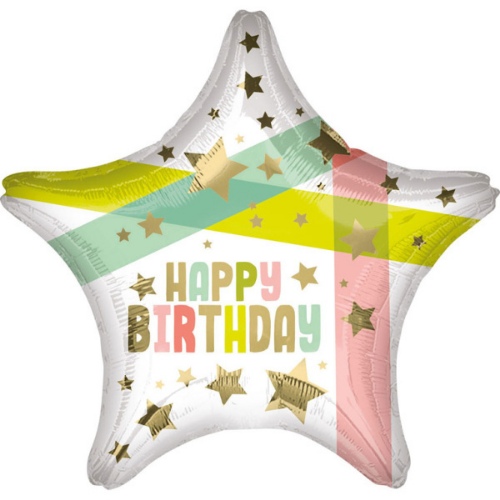 Fóliový balónik hviezda - Happy Birthday s hviezdičkami 50 cm