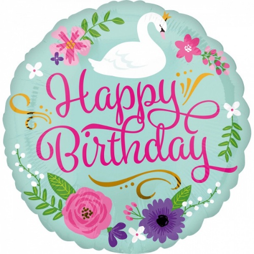 Levně Foliový balonek labuť - Happy Birthday 43 cm