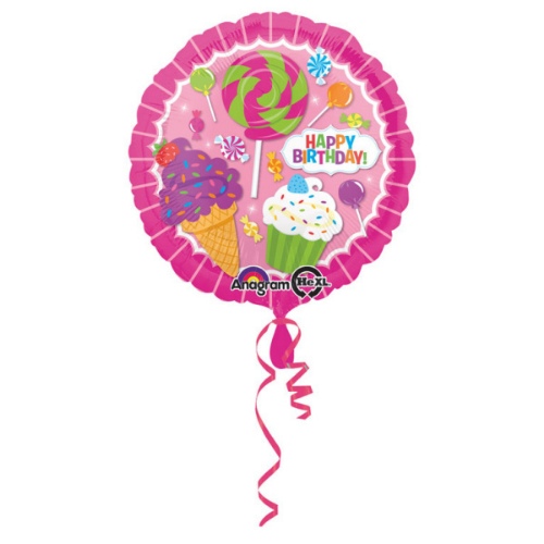 Levně Foliový balonek Sweet candy - Happy Birthday 43 cm