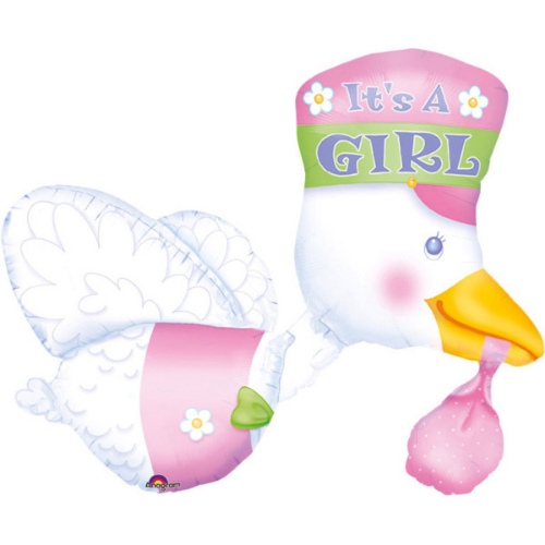 Fóliový multi balónik bocian - Its a girl 81 cm