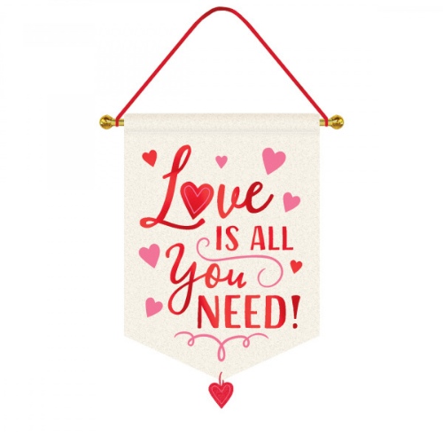 Závesná dekorácia látková - Love is all you need 28 x 38 cm