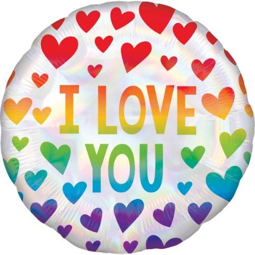 Levně Foliový balonek srdíčka duhová - I Love you - lesklý 43 cm