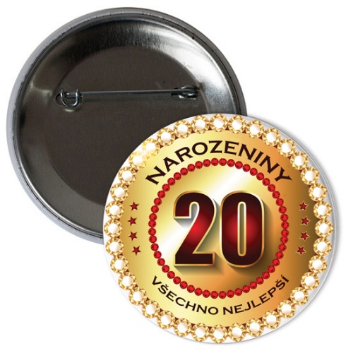 Levně Placka Všechno nejlepší 20 let - 6 cm