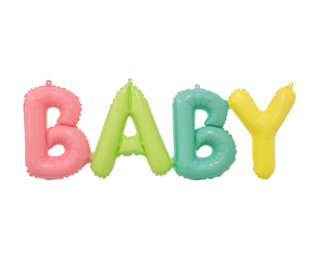 Obrázok z Fóliový balónik nápis BABY v pastelových farbách - 85x29 cm