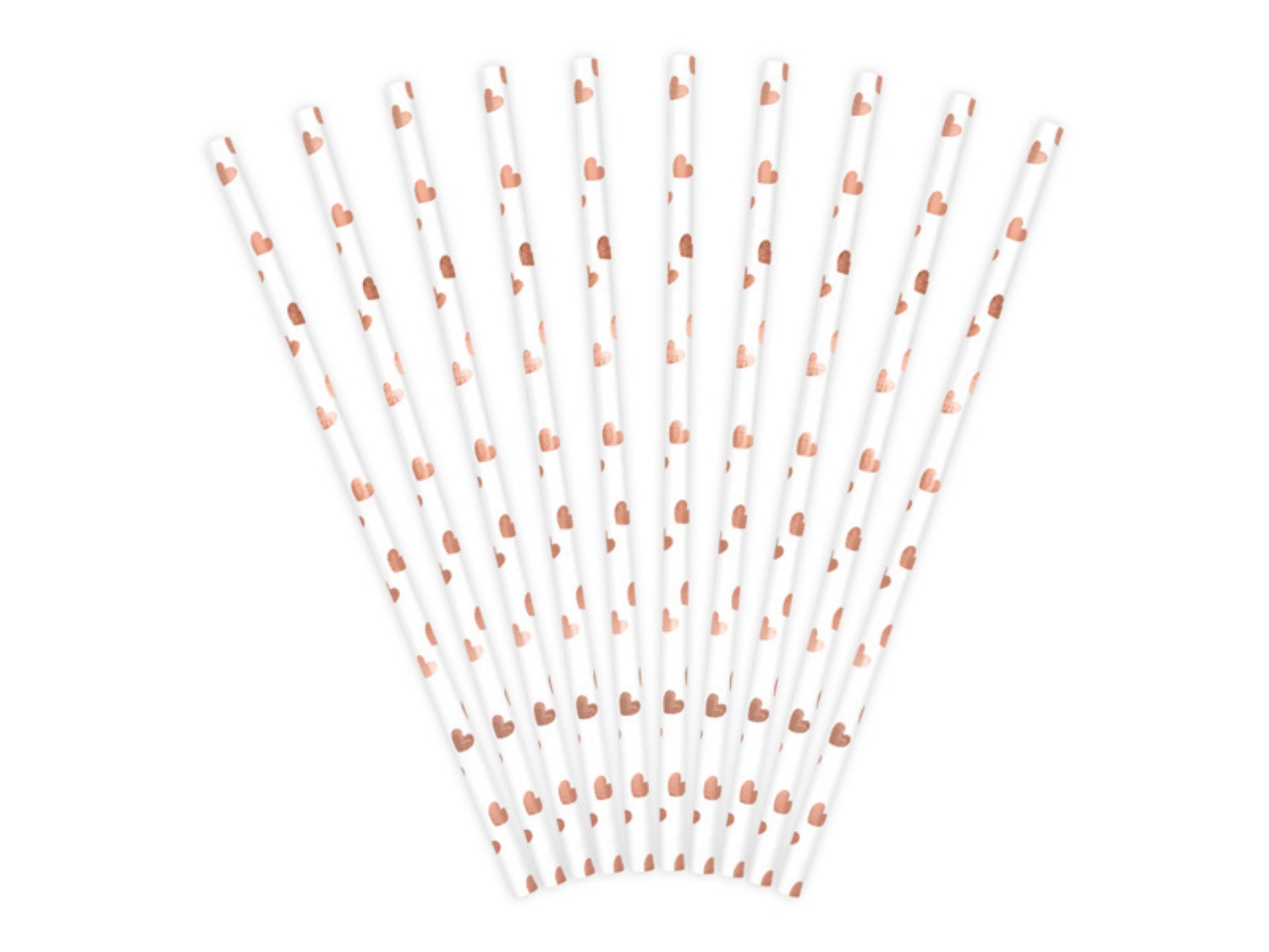 Levně Papírová brčka, Rose gold srdíčka, 10 ks