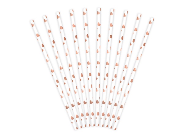Papírová brčka, Rose gold srdíčka, 10 ks
