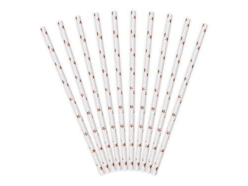 Levně Papírová brčka, Rose gold hvězdičky, 10 ks
