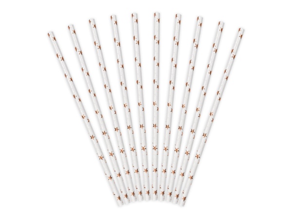 Papírová brčka, Rose gold hvězdičky, 10 ks