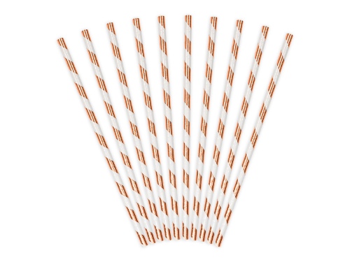 Levně Papírová brčka, Rose gold Proužky, 10 ks