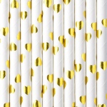 Obrázek z Papírová brčka bílá - Zlatá srdíčka - 10 ks 